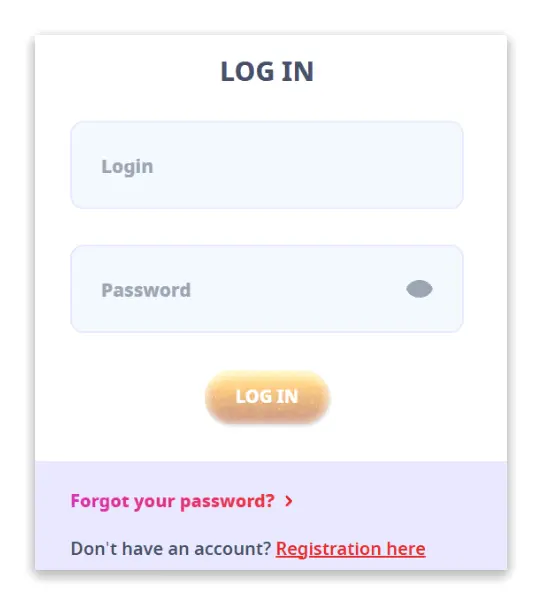 Casino Infinity login page